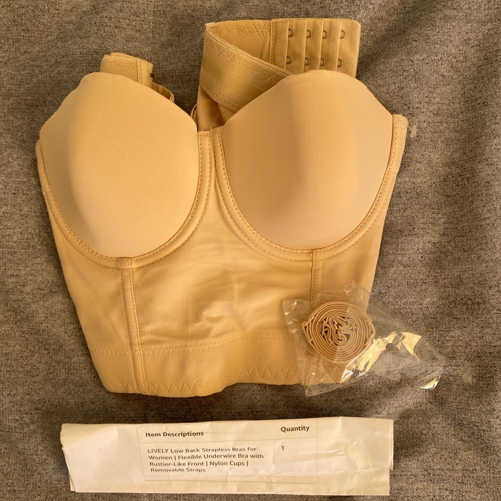 Unworn- LIVELY Low Back Strapless Bra  color:nude size: 34A
